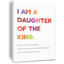 Christian Religious Bible Verse I am a Daughter of the King Girl Nursery Wall Art Canvas Prints,Inspirational Quote Scripture Decor for Girls Bedroom Framed 8 * 12 inch