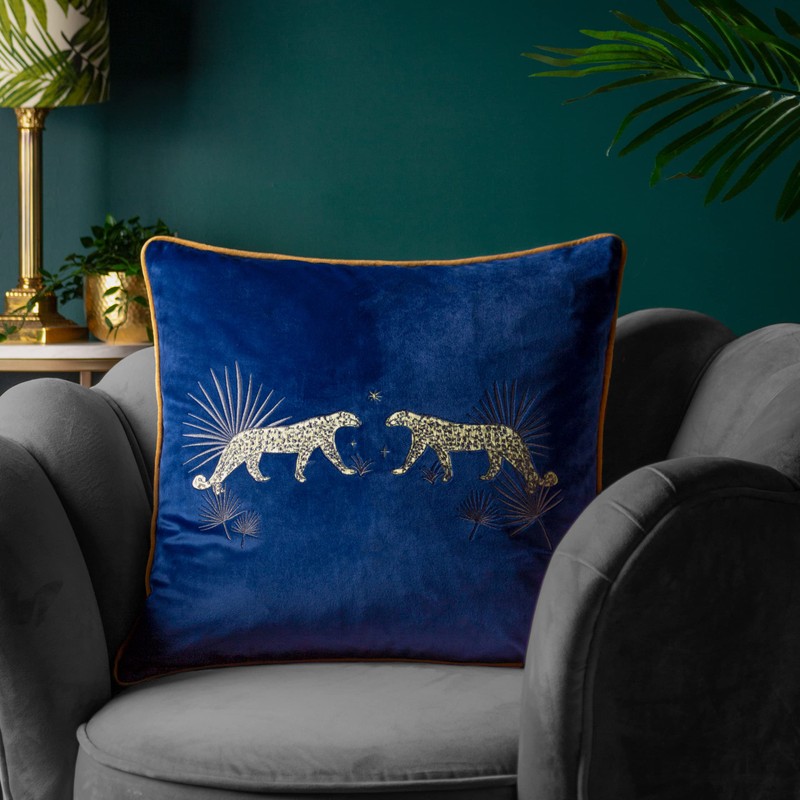 Wylder Tropics Dusk Leopard Square Cushion Cover ,Navy,50 x 50cm