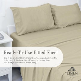Linen Home Washed Cotton Percale Fitted Sheet Queen Size, Silver, 1 Deep Pocket Fitted Sheet, Soft and Cool Strong Bed Linen, 60"X80"+14"