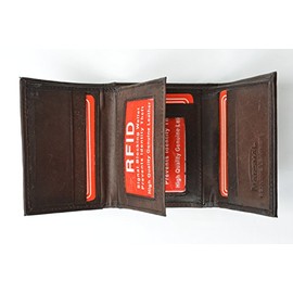 Mens Trifold Leather Wallet RFID Blocking Brown Marshal New
