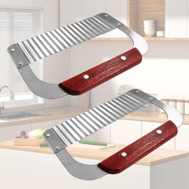 Murtenze 2Pcs Stainless Steel Crinkle Cutter, Wavy Potato Soap Cutting Tool Heavy Duty Wavy Crinkle Cutting Chopping French Fry Slicer Wavy Rotary Cutter with Wooden Handle for Carrot Vegetable