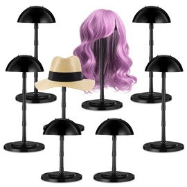 Shimeyao 8 Pcs Adjustable Wig Stand 4.53 to 14.37 Inches Portable Wig Head Holders Plastic Hat Stands for Display Non slip Fake Hair Storage Holder for Multiple Fake Hair Styling Cap Storage(Black)