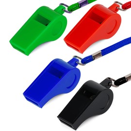 AIEX 4 x Plastic Whistles with Lanyard Strong Whistle for Emergency Survival Teacher Training Dog Training (Black, Blue, Red and Green)
