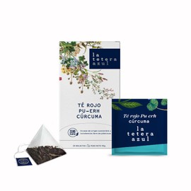 LA TETERA BLAUER Roter Pu Erh-Tee mit Kurkuma, Kakao und rosa Pfeffer, würziger, aromatischer und ausgewogener Verdauungsaufguss, 100 g, Körperbewusste Pflege, 20 Pyramiden