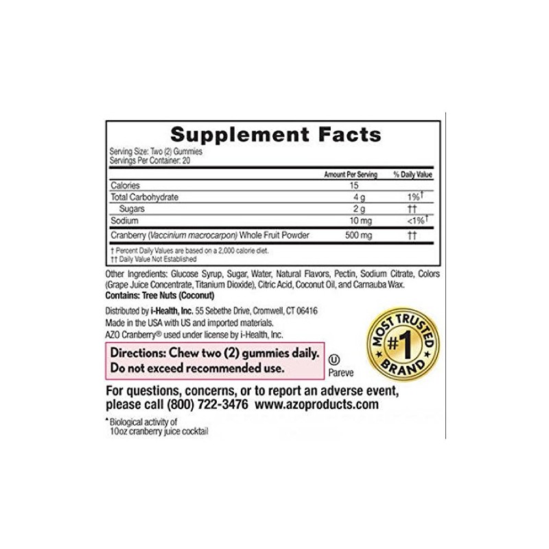 AZO Cranberry Gummies Urinary Tract Health, Mixed Berry 40 ea