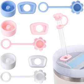 SmallCat 3 Sets Spill Proof Stoppers, 10 mm Silicone Straw Cover Caps, Include Square Spill Stoppers, Round Leak Proof Plug, Straw Cover with Loop for Cups