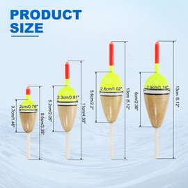 PATIKIL Fishing Floats Rigs 4 Sizes, 4 Pack 4 Shape Fishing Bobbers Stick Slip Bobbers Fishing Accessories with Buoyant Balsa Wood Body for Crappie Freshwater Fishing Tackle, Red/Yellow
