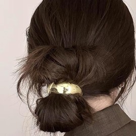 Metal Ponytails Cuffs, Gold Hair Cuffs，Gold Hair Ties, Gold Metal Geometric Elastic Hair Ties, Fashion Glossy Arch Ponytail Hair Tie for Women Hair Accessories (3-Gold)