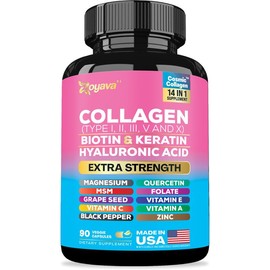 Zoyava Collagen Supplement - Type I, II, III, V and X - with Biotin, Keratin, Hyaluronic Acid & 13+ Extra Strength Ingredients for Beauty, Fitness, & Healthcare - 90 Capsules - MADE IN USA:_180 Count (2 Months Supply)