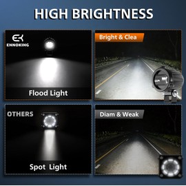 EK ENNOKING Motorcycle LED Fog Lights 2 Inch Round Driving Light 40W Flood Beam Off-Road Auxiliary Work Lamp for Motorcycles ATV UTV SUV 4x4 Pickup Trailer Truck IP68 Waterproof - 2 Pack