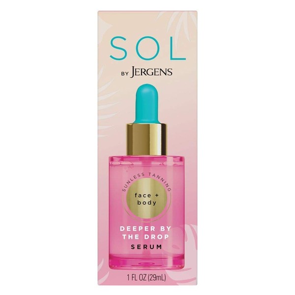 SOL by Jergens Deeper by the Drop Self Tanning Drops, Travel Size Self Tanning Water, Add to Lotions, Serums, and Oils for Custom Tan, for Year-Round Glow, 1 Fluid Ounce