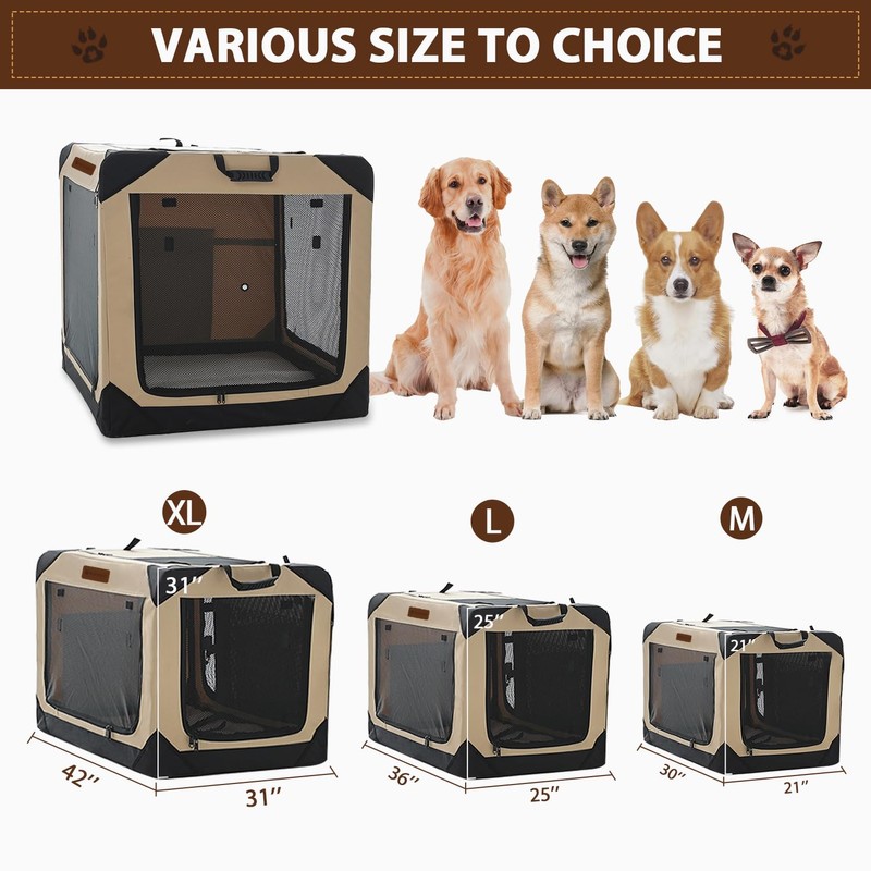 Garnpet Soft Dog Crate for Small Dogs, 4-Door Foldable Collapsible