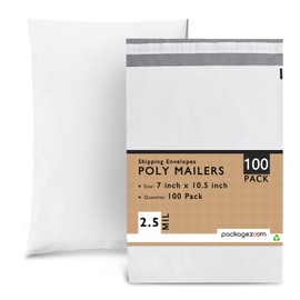 Premium Poly Mailers 7x10.5 Inch 100 Pcs Self-Seal Shipping Mailers By PackageZoom Mailing Envelopes For Boutiques, Businesses, Tamper-Evident, Tear & Water-Resistant Protective Shipping Bags White