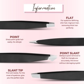 SIVOTE 4-Pack Tweezers Set - Professional Stainless Steel Tweezers for Eyebrows and Facial Hair Removal - Precision Tweezers for Men and Women, Black