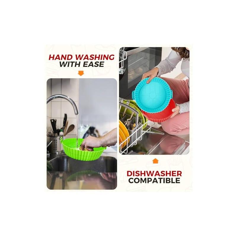 3 Pack Reusable Silicone Air Fryer Liners - 8 Inch