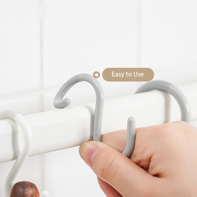Mt.Jun 6-Pack Secure & Quiet Plastic S Hooks, Flexible Neck