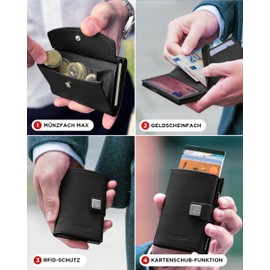 SF SCOFIELD Trinity Slim Wallet with Coin Compartment, Premium Credit Card Holder for 10-12 Cards, RFID Protection, Wallets for Men, Smart Wallet, Black - Matte Black, Modern