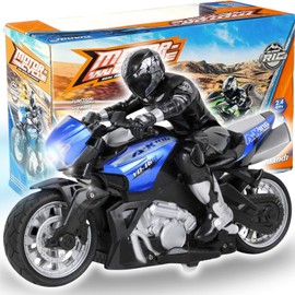Liberty Imports 2.4G RC Remote Control Stunt Motorcycle with Riding Figure, 1:10 Scale High Speed Cross Country 360 Degree Rotation Drift Shockproof Racing Motorbike (Blue)