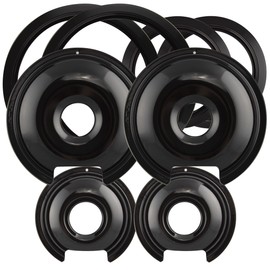Range Kleen P1056RGE8 Style D Black Porcelain 4-Pack Drip Pans and 4-Pack Trim Rings for GE/Hotpoint