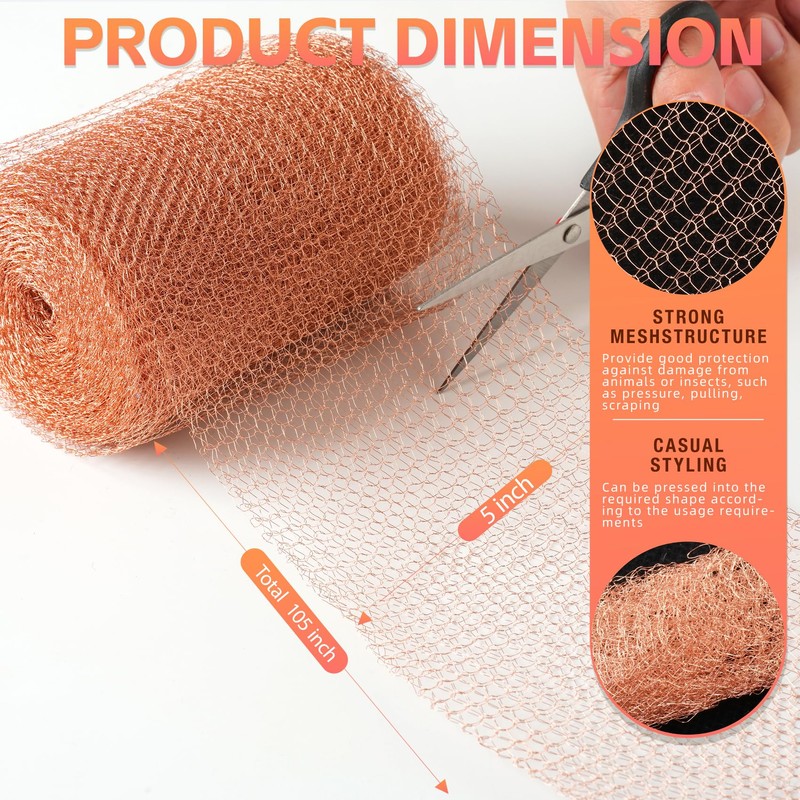 Copper Mesh Rodent Control Kit - 5 in x 105