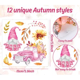 Whaline 12 Sheet Fall Rub on Transfers Pink Orange Pumpkin Sunflower Transfer Stickers Rustic Autumn Furniture Decals for Thanksgiving Home Office Paper Wood DIY Crafts