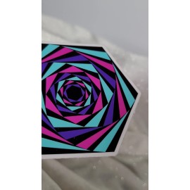 Moonlight Jade STKR083 Twisted Hexagon Black Aqua Magenta Purple Twists Shaped Sticker Illusion