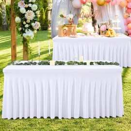 Besutolife 6ft White Tablecloth Rectangle Spandex Tablecloth 2PCS Banquet Table Skirts for Rectangle Tables Parties Wedding Dining Table