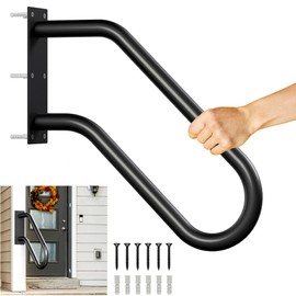 Xesi Wall Mount Handrails for Outdoor Steps with DIY Installation Tool Kit, U-shaped Grab Bars for Stairs, Garage Entrance or Patio Steps - Sturdy Wrough Iron 330 Lbs Capacity Anti-slip Handrail