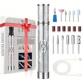Drill para Uñas Profesional 20000 RPM, Pulidor de Uñas Eléctrica de 500 MAh, Taladro de Uñas con 12 Puntas y 6 Papel de Lija, 4 Velocidades Ajustables, Herramienta de Manicura para Manicura y Pedicura (Blanco)