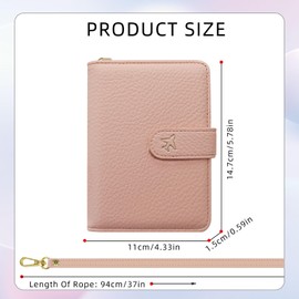 AdiStylinno Passport Holder for Men Women, PU Leather Passport Wallet with Neck Strap, Travel RFID Blocking Card Cover Case (Pink)