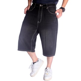 Enrica Men's Baggy Jorts Casual Loose Fit Hip Hop Skateboard Denim Shorts,Black 024-1, 32