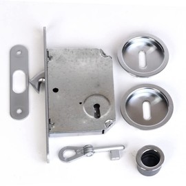 bricoleva.it Sliding Door Lock Set Round Rosette with Key Handle with Lock for Sliding Door (Color Shiny Chrome)