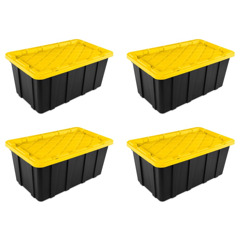 Sterilite 4-Pack Industrial Tote, Plastic Storage Container Bins with Lids,