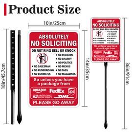 14 x 10 Inches No Soliciting Sign for House with 36 Inches Heavy Duty Steel Stake - Do Not Ring Bell or Knock, Large No Soliciting No Religious Signs for Front Door Home Yard, Sun-Proof, Rust-Free
