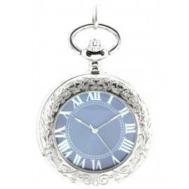 Infinite U Magnifier Hollow Skeleton Roman Numerals Hand Wind Mechanical Pocket Watch Silver