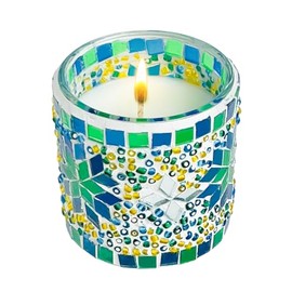 Mosaic Glass Jar Scented Candle – 4.5oz 24-Hour Burn Time, Natural Soy & Beeswax Blend, Luxury Coffee & Sandalwood Fragrance for Home Decor, Stress Relief, Gifts, Meditation, Aromatherapy for Adults