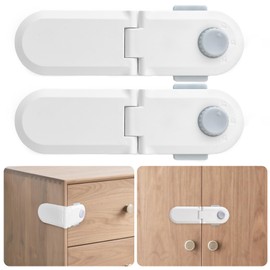 Child Proof Cabinet Locks（2-Pack) Baby proofing Cabinet Drawer Door Latches Child Safety Locks no Tools Need or Drill Easy to Install