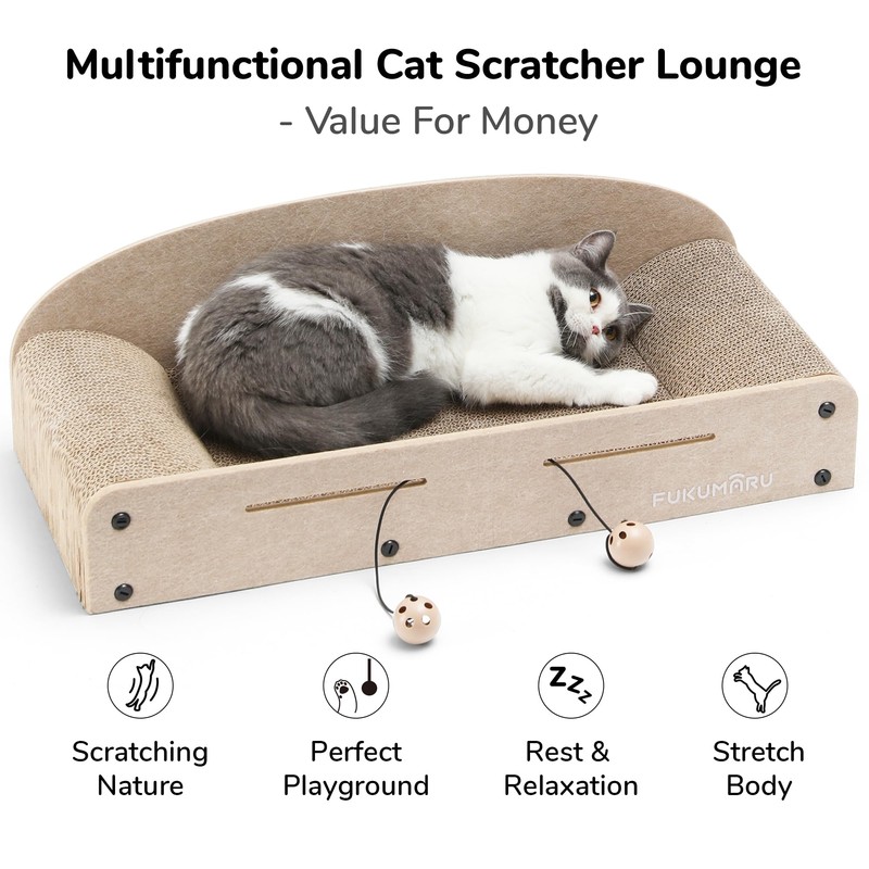 FUKUMARU 26 Inch Cat Scratcher Cardboard Lounge Bed, 2 Reversible