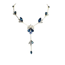 Faship Gorgeous Dark Blue Crystal Floral Necklace Earrings Set - Navy Blue/Gold plated