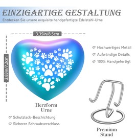 QGJNSGC Heart Shaped Urns for Human Ashes - Small Urns for Pet Ashes Heart Shaped Urn for Cat Dog Ashes Mini Urn - Small Keepsake Urn Cat Urn Dog Urn (Rainbow Paw)