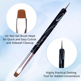 French Nail Brush, 2 Way French Gel Acrylic Nail Art Kolinsky Brush With Dotting Tool for Professional Manicure Cuticle Clean Up Nail Art Design, Wave Pattern Handle (NB125-#12, Black)