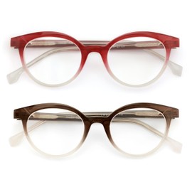 V.W.E. 2 Pairs Round Half Tone Optical Frame Reading Glasses - Unisex Readers ZT101 (Red Grey, 3.00, x)