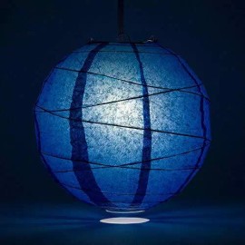 Quasimoon 8" Navy Blue Round Paper Lantern, Crisscross Ribbing, Hanging Decor...