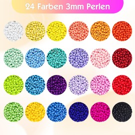 HavaCue 11365 Pieces Beads for Bracelets, 3 mm, 24 Colourful Glass Beads Kit with Gold Beads, Letter Beads Ä Ö Ü ß & Number Beads for DIY Gift Idea Bracelets Make Yourself