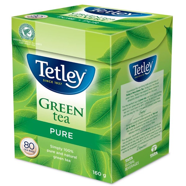 Tetley Pure Green Tea - 80 Tea Bags, 160 Grams, Contains Caffeine