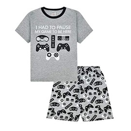 ThePyjamaFactory Boys I Had To Pause My Game to Be Here Gaming Controller Grey Short Cotton Pyjamas (13-14 Years)