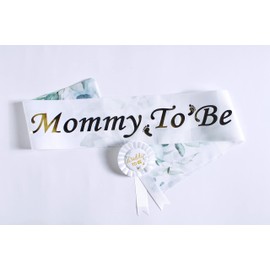 NEWHAPPYLAND Sash for Baby showers Decorations Naturals Sash & Tinplate Badge Pin Mommy to Be and Daddy to Be Button New Dad Baby Shower Party Gender Reveals Baby Shower Decorations Gender Neutral