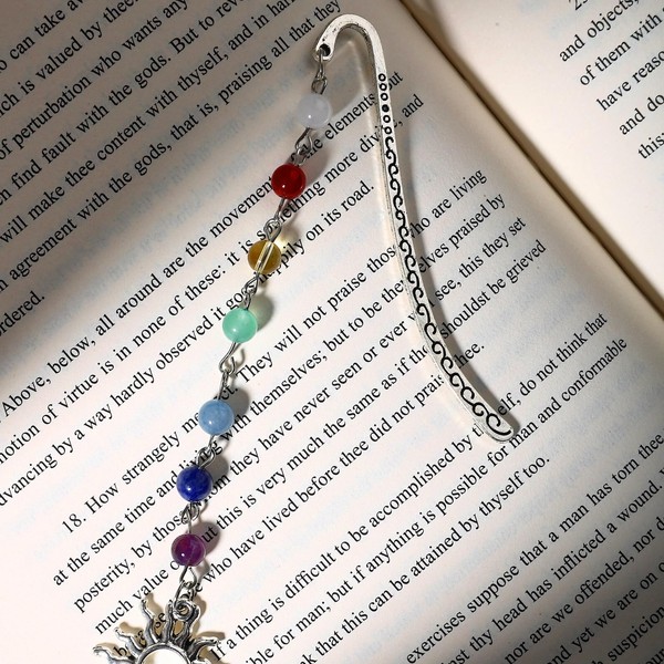 Vintage Sunshing Bookmark Pendant Metal Hook with Natural Crystal Stones