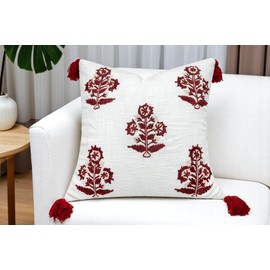 YugTex Hand Embroidered Anaarkali Decorative Square Accent Throw Pillow Cover - Pillowcase for Living Room Sofa, Couch, Bedroom - Chair Cushion Cover - 20x20, Red