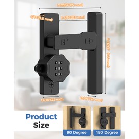 BiceNoning 90/180 Degree Barn Door Lock, Flip Combination Latch Lock, Zinc Alloy L Shaped Locks with Code for Shed, Outdoor, Closet, Bedroom, Inside/Sliding Door（Black-1 Pc）